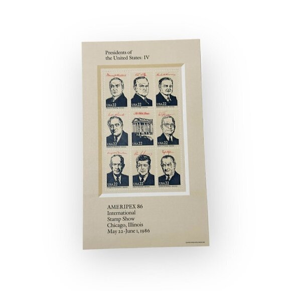 U.S. #2216-19
1986 22¢ AMERIPEX '86 Presidents
Set of 4 sheets in envelop - Picture 5 of 10